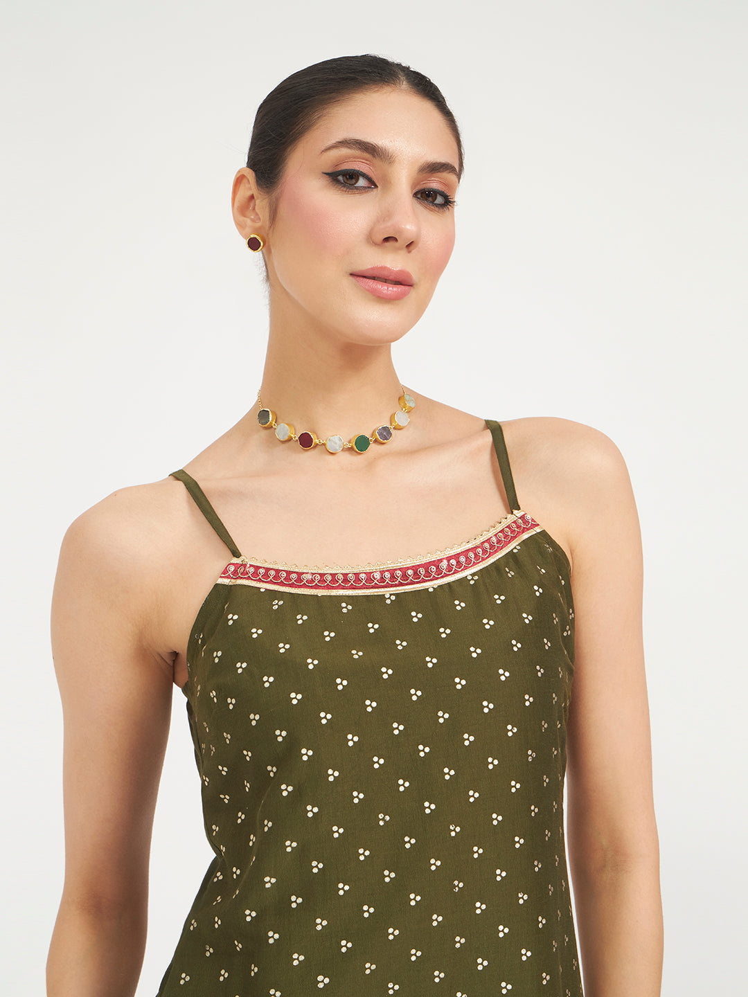 Olive Green Embroidered Silk Blend Straight Kurta Set with Dupatta