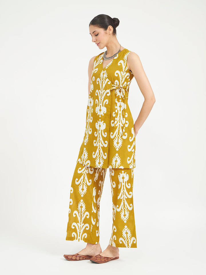 Mustard Yellow Printed Pure Cotton Kurta Set