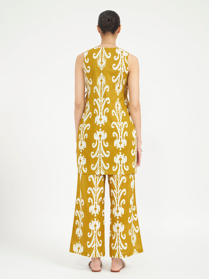 Mustard Yellow Printed Pure Cotton Kurta Set