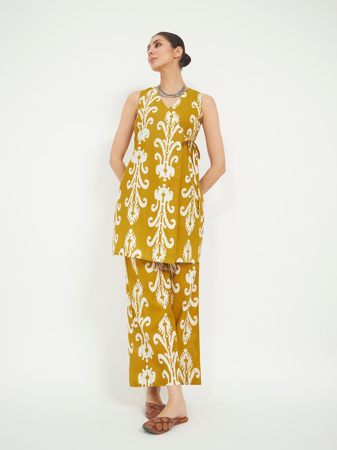Mustard Yellow Printed Pure Cotton Kurta Set