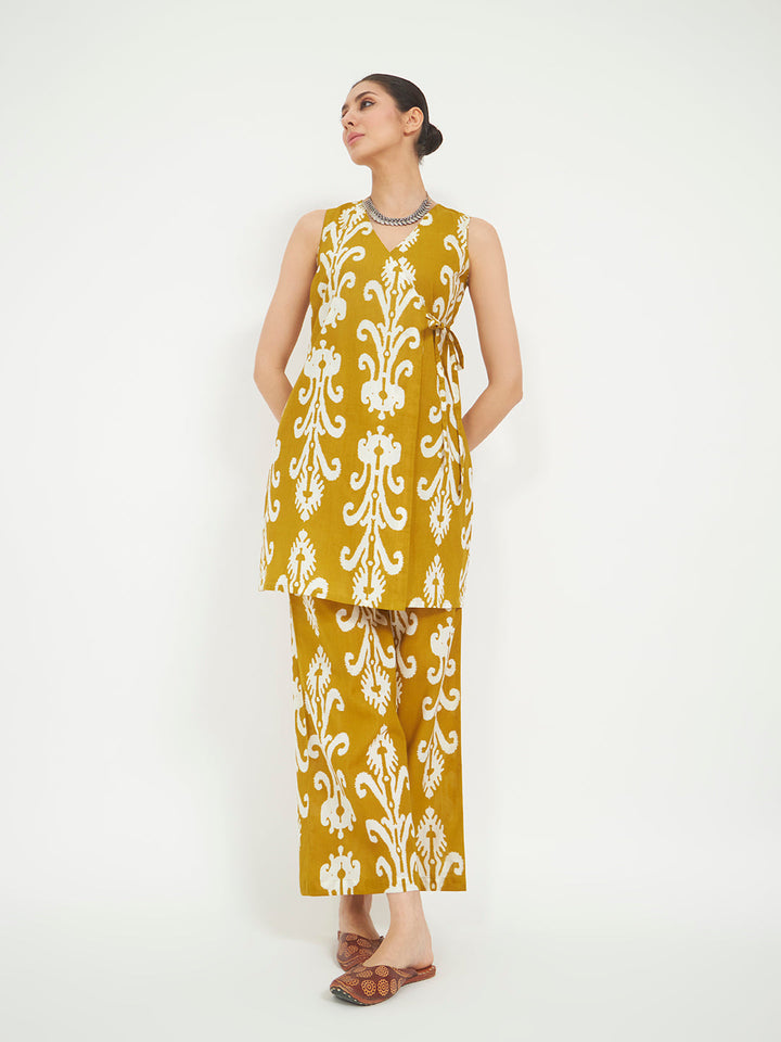 Mustard Yellow Printed Pure Cotton Kurta Set