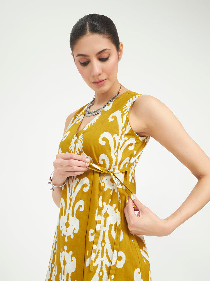 Mustard Yellow Printed Pure Cotton Kurta Set