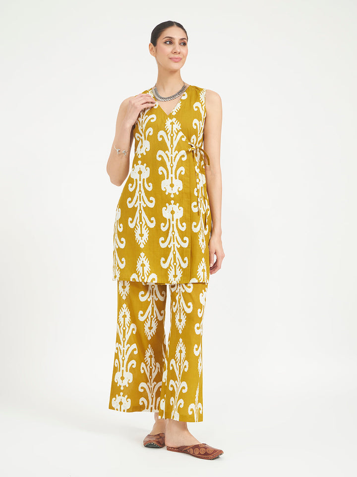 Mustard Yellow Printed Pure Cotton Kurta Set
