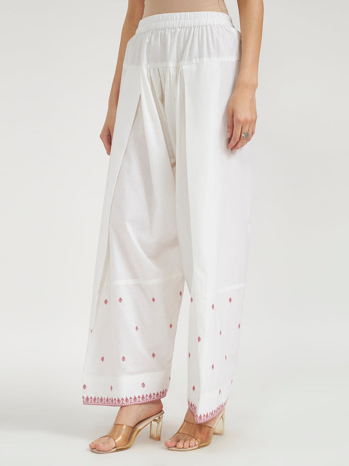Light Pink Floral Printed & Embroidered Pure Cotton Straight Kurta with Farshi Salwar
