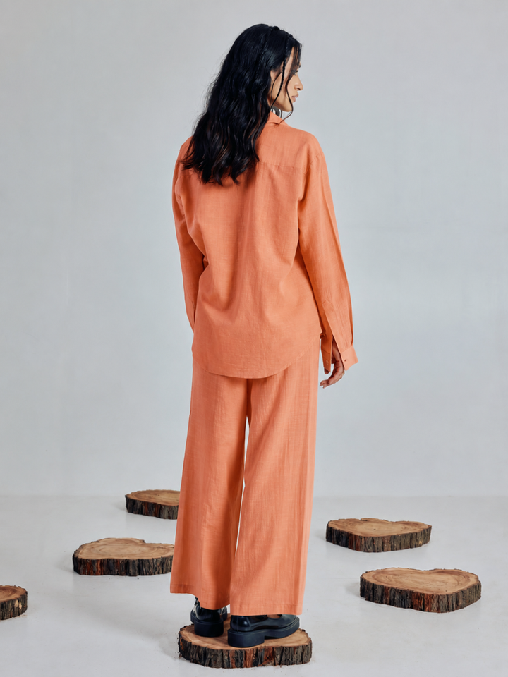 Orange Linen-Blend Loose Relaxed Fit Co-Ord Set