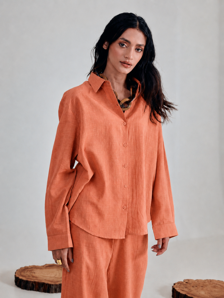 Black Linen-Blend Loose Relaxed Fit Co-Ord Set