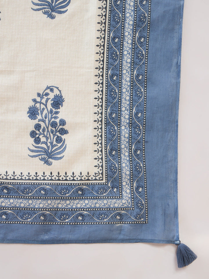Powder Blue Embroidered Pure Cotton Kurta Set with Dupatta