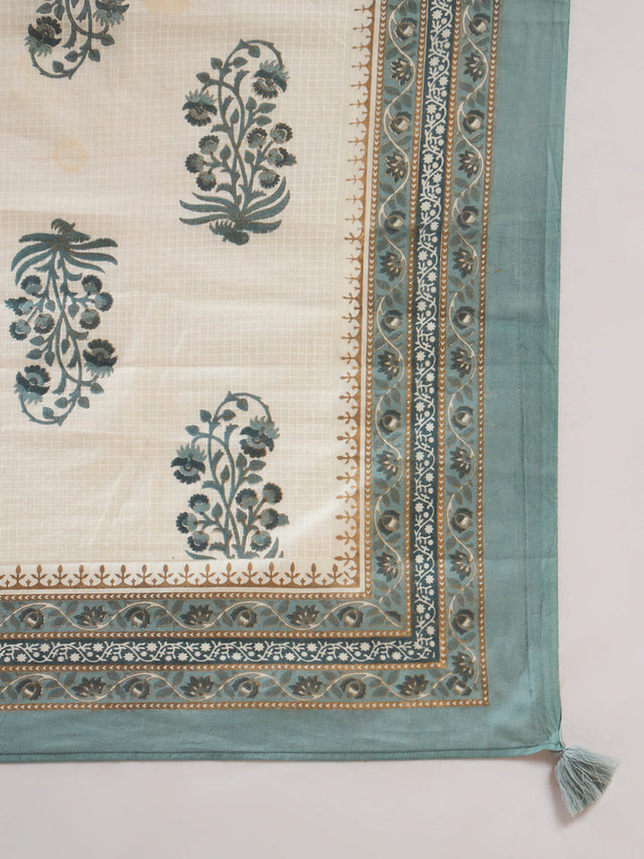 Sea Green Embroidered Pure Cotton Kurta Set with Dupatta