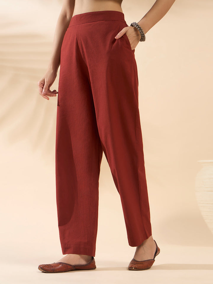 Maroon Embroidered Cotton Kurta Set with Dupatta