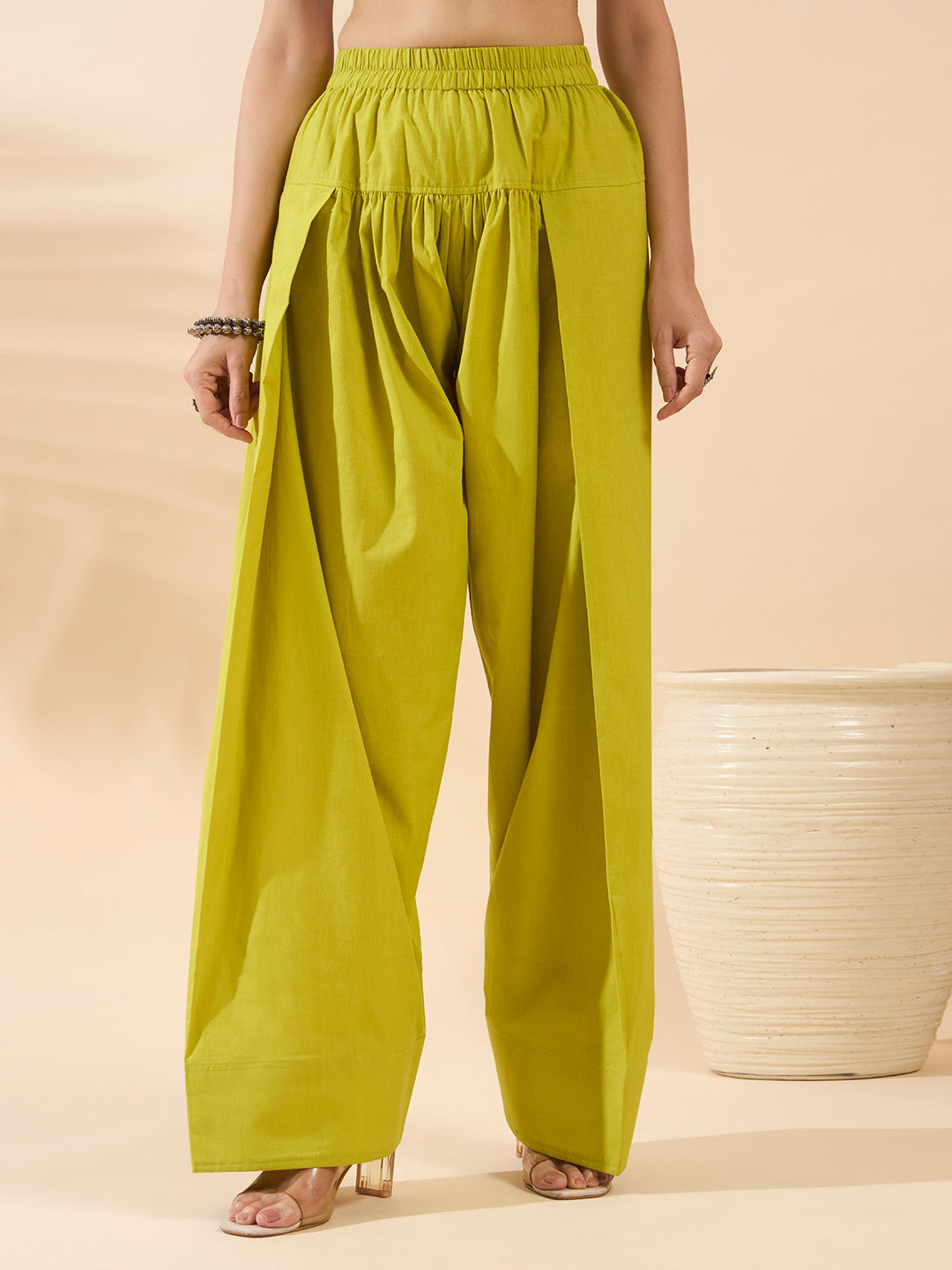 Lemon Yellow Embroidered Cotton Farsi Salwar Suit Set with Dupatta