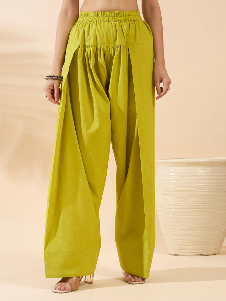 Lemon Yellow Embroidered Cotton Farsi Salwar Suit Set with Dupatta