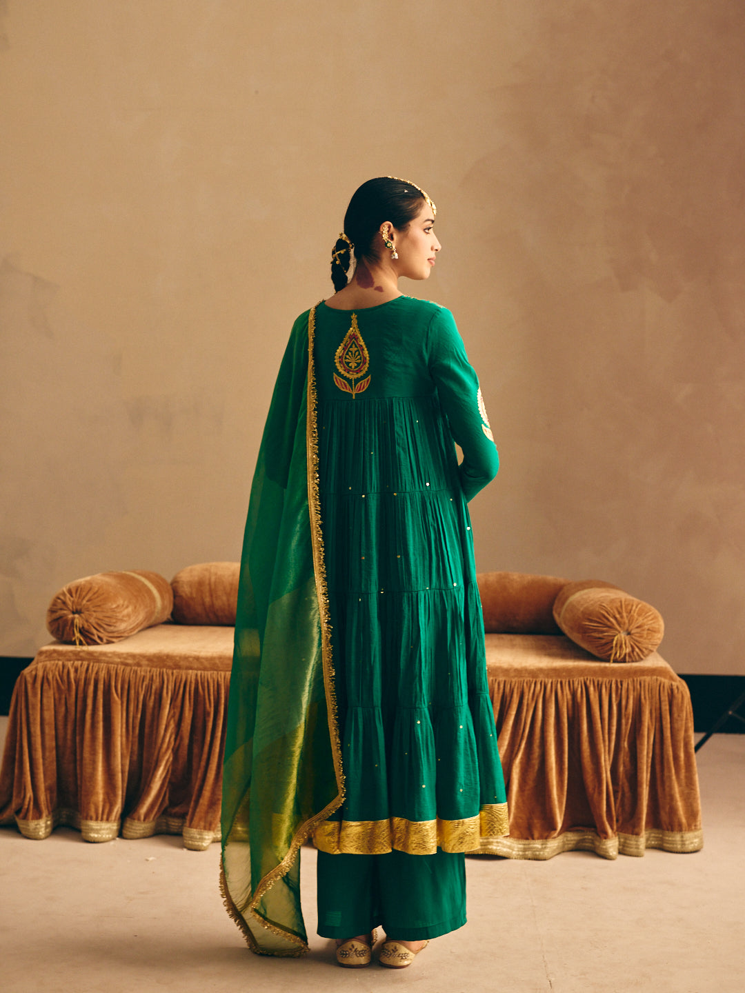 Green Embroidered Anarkali Kurta with Palazzo & Dupatta