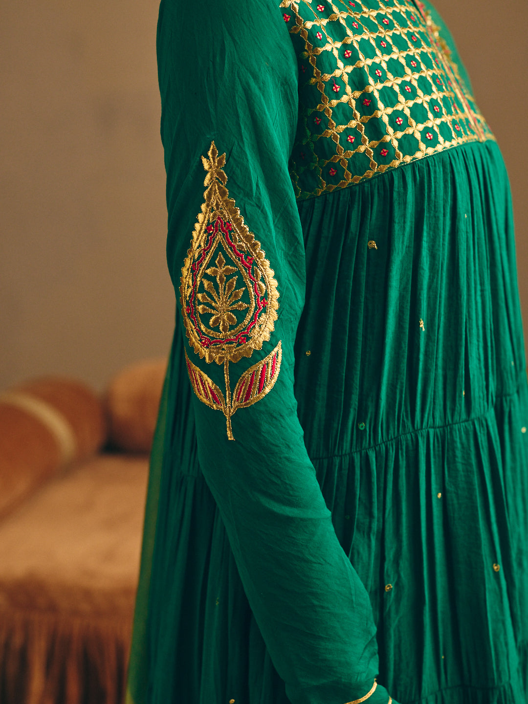 Green Embroidered Anarkali Kurta with Palazzo & Dupatta