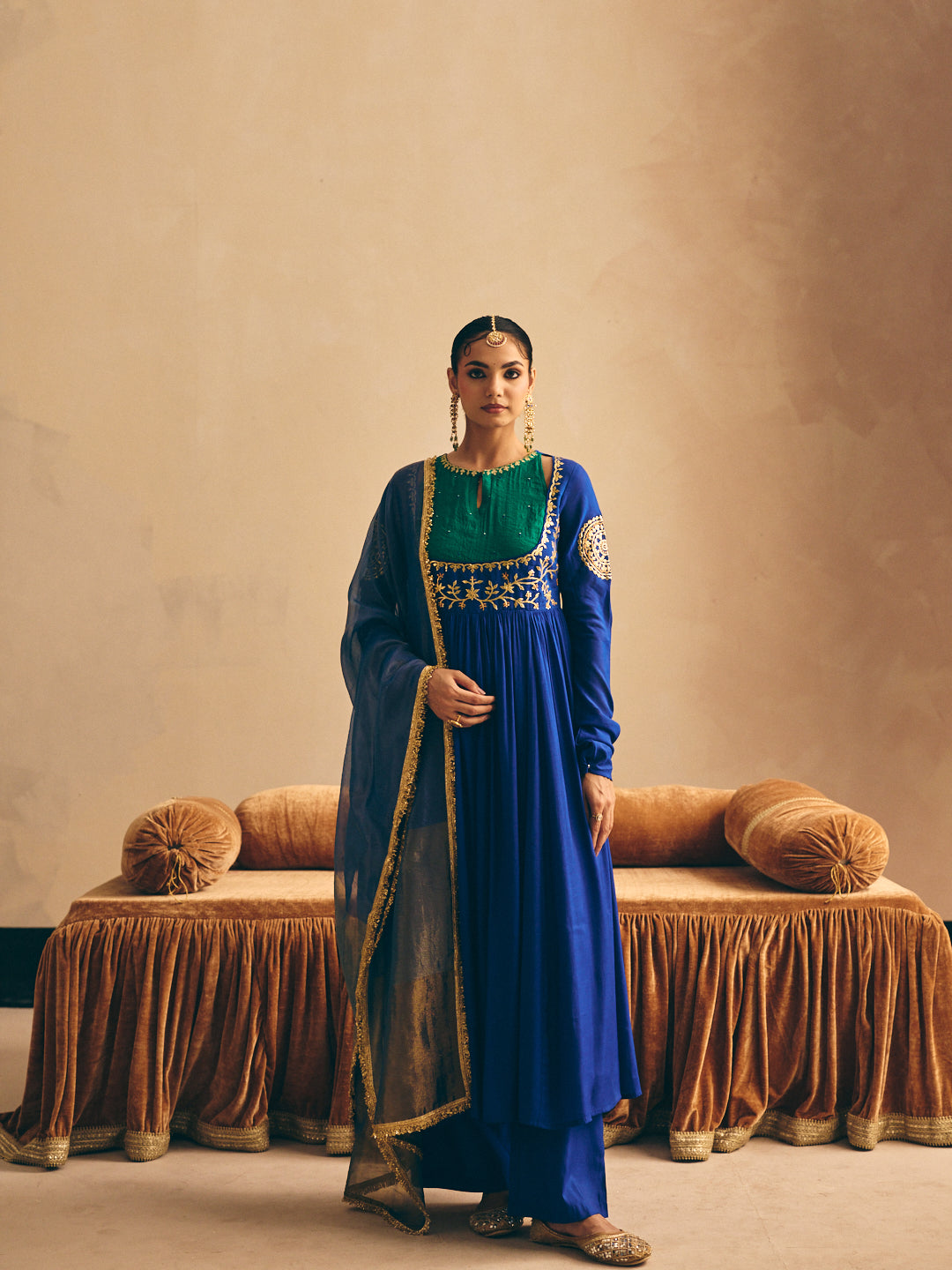 Blue Embroidered Anarkali Kurta with Palazzo & Dupatta