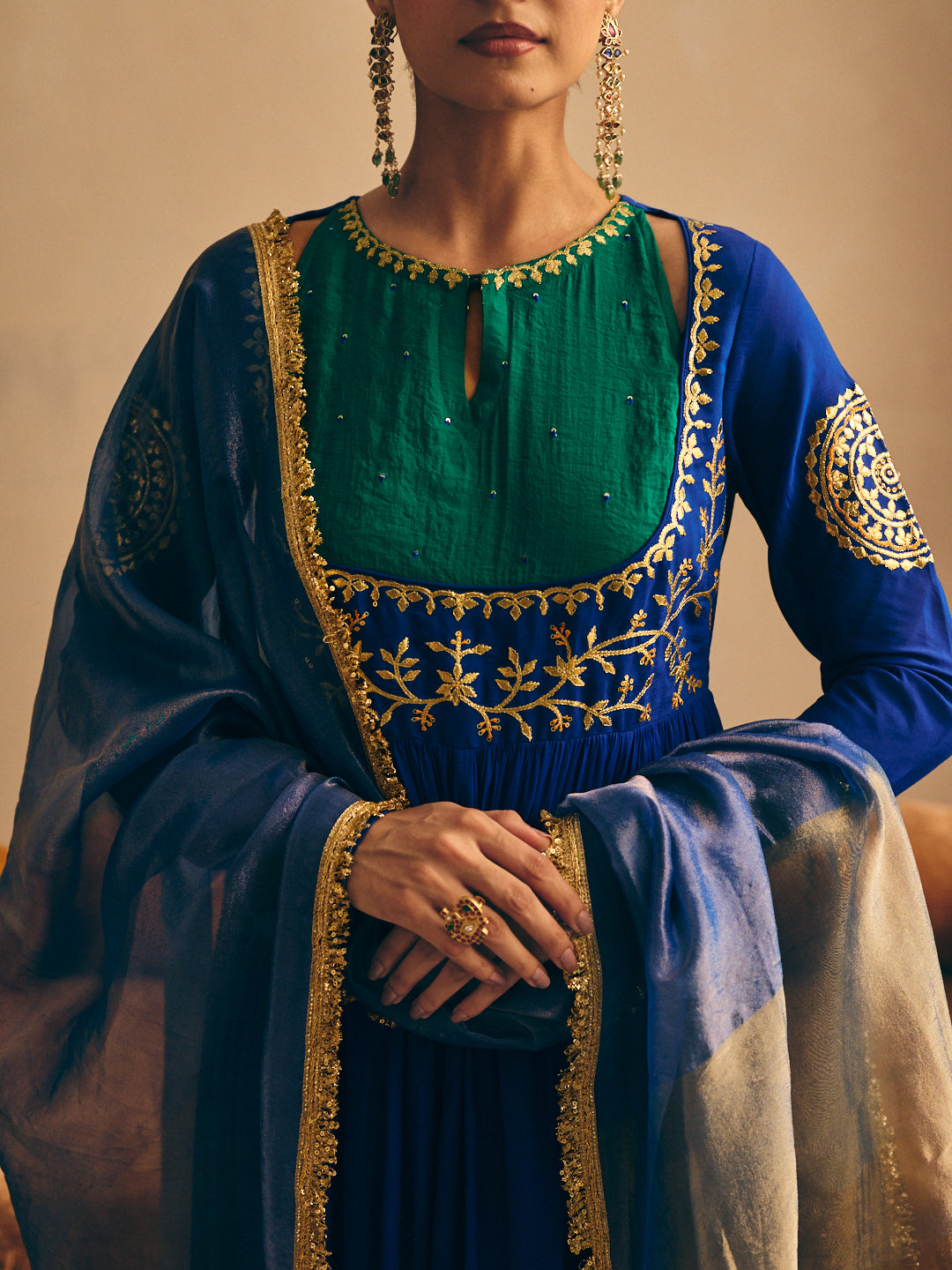 Blue Embroidered Anarkali Kurta with Palazzo & Dupatta