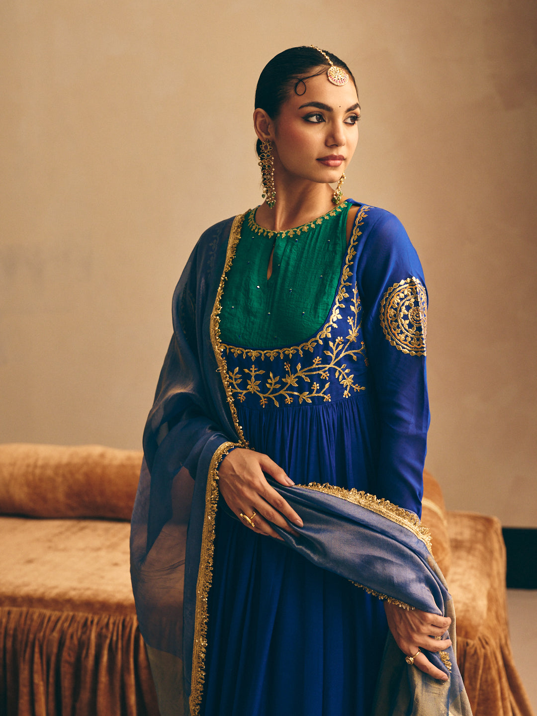 Blue Embroidered Anarkali Kurta with Palazzo & Dupatta