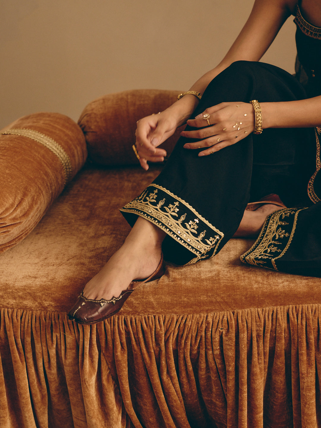 Black Embroidered Straight Kurta with Farsi Salwar & Dupatta
