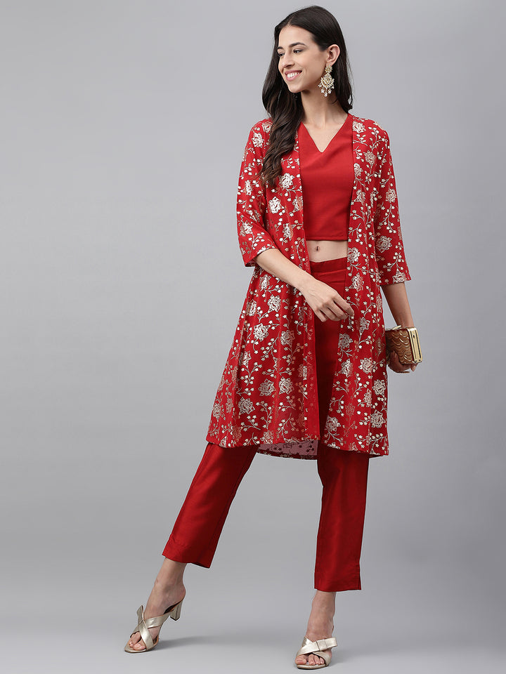 Crop-Top Red Co-ord Set with Jacket