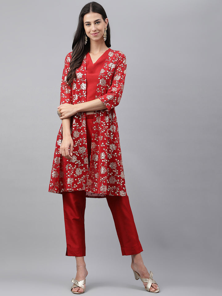 Crop-Top Red Co-ord Set with Jacket