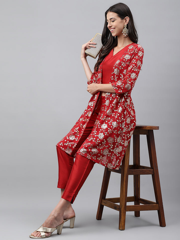 Crop-Top Red Co-ord Set with Jacket