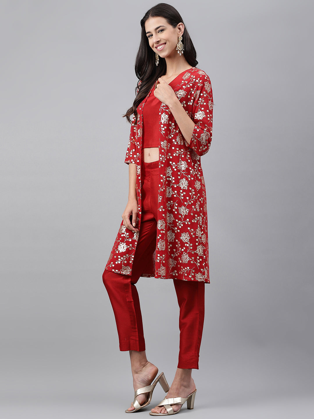 Crop-Top Red Co-ord Set with Jacket