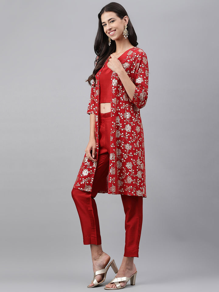 Crop-Top Red Co-ord Set with Jacket