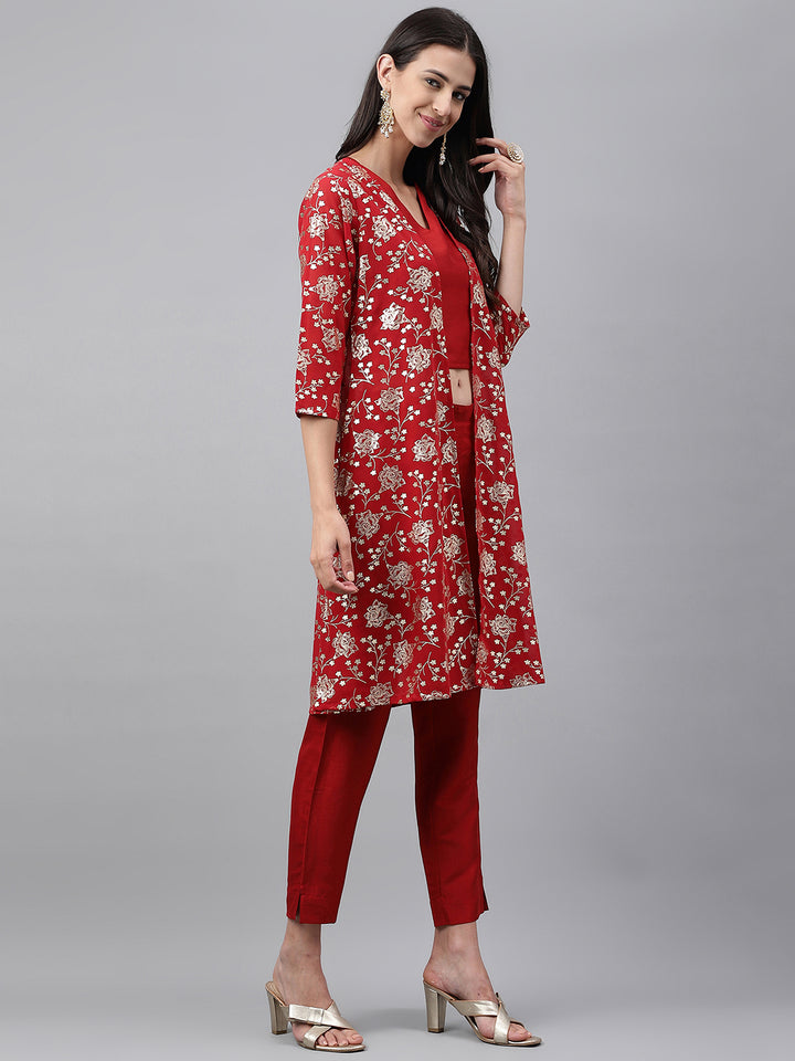 Crop-Top Red Co-ord Set with Jacket