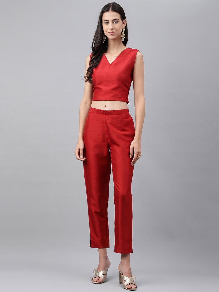 Crop-Top Red Co-ord Set with Jacket