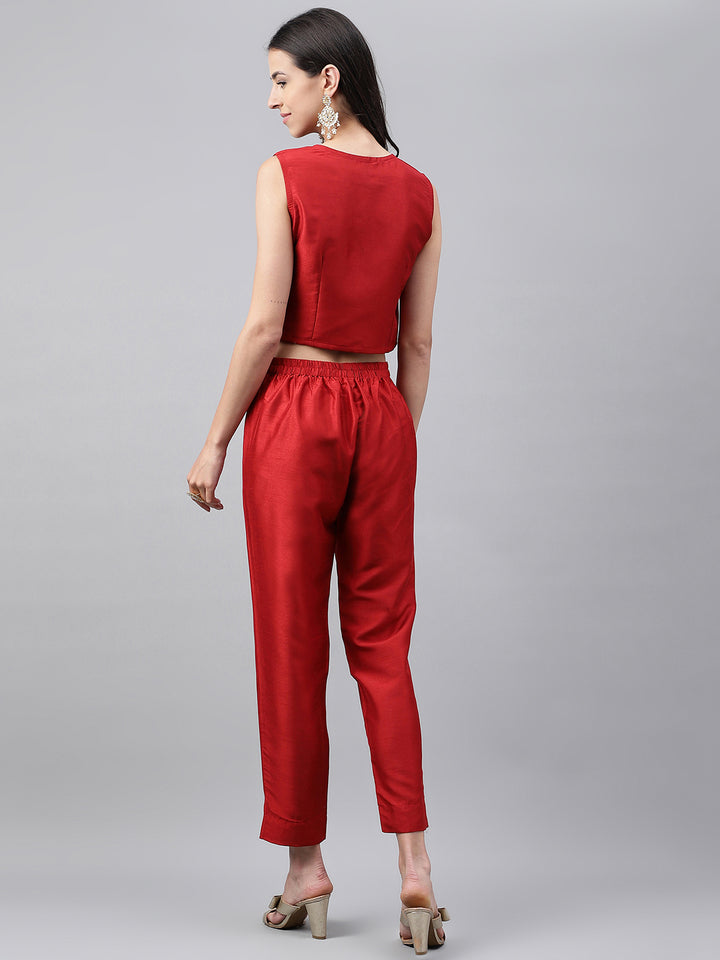 Crop-Top Red Co-ord Set with Jacket
