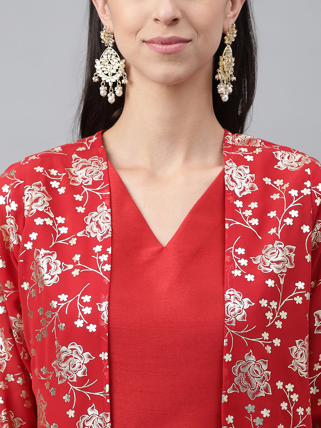 Crop-Top Red Co-ord Set with Jacket