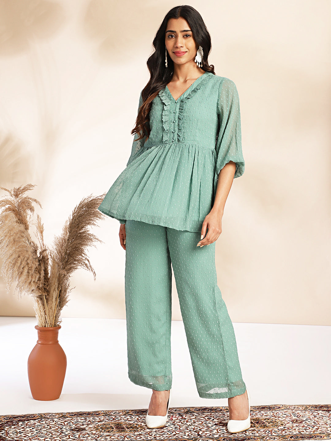 Sage-Dobby-Chiffon-Woven-Design-Co-ord-Set