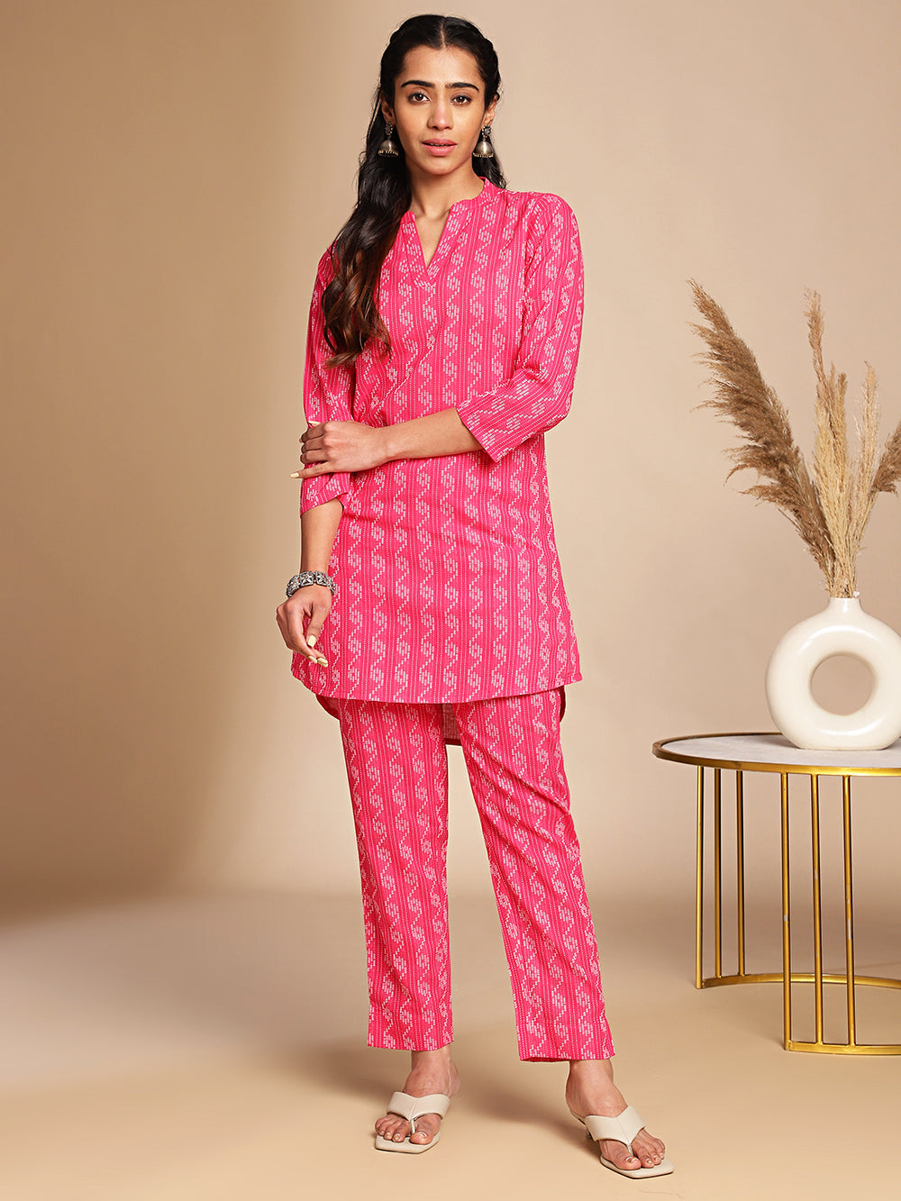 Pink-Cotton-Woven-Design-Co-ord-Set