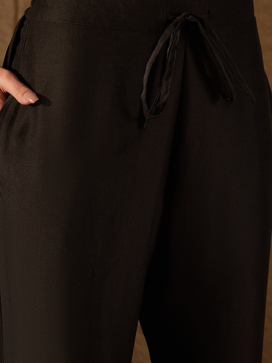 Black Silk Blend Floral Foil Printed Straight Kurta Set