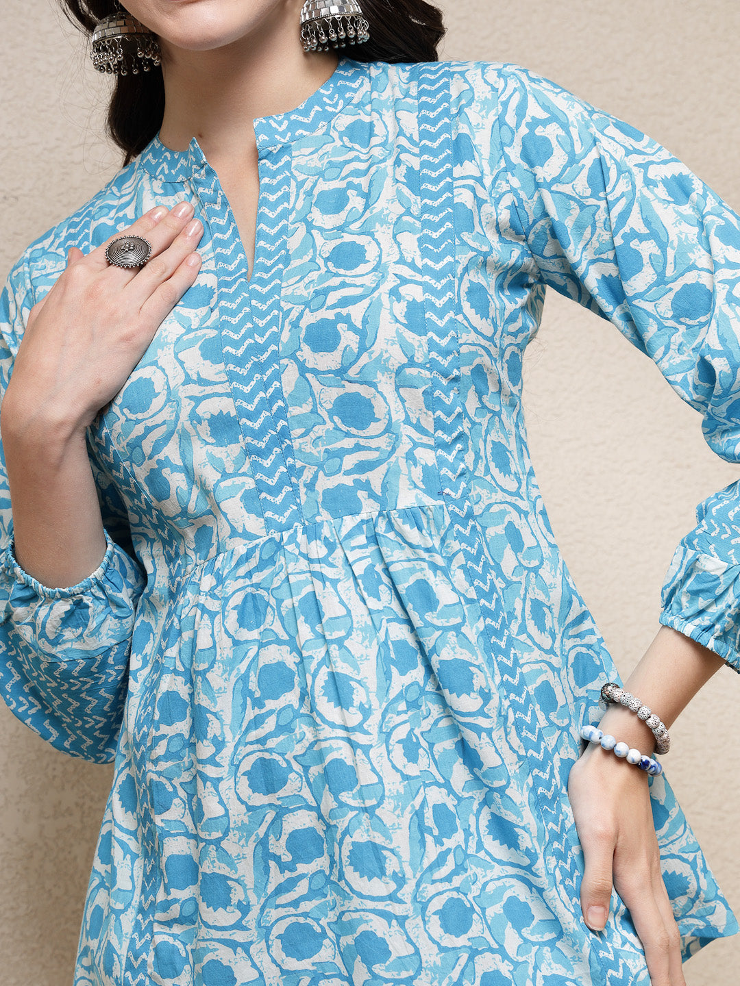 Sky-Blue-Cotton-Floral-Printed-Tunic-Only