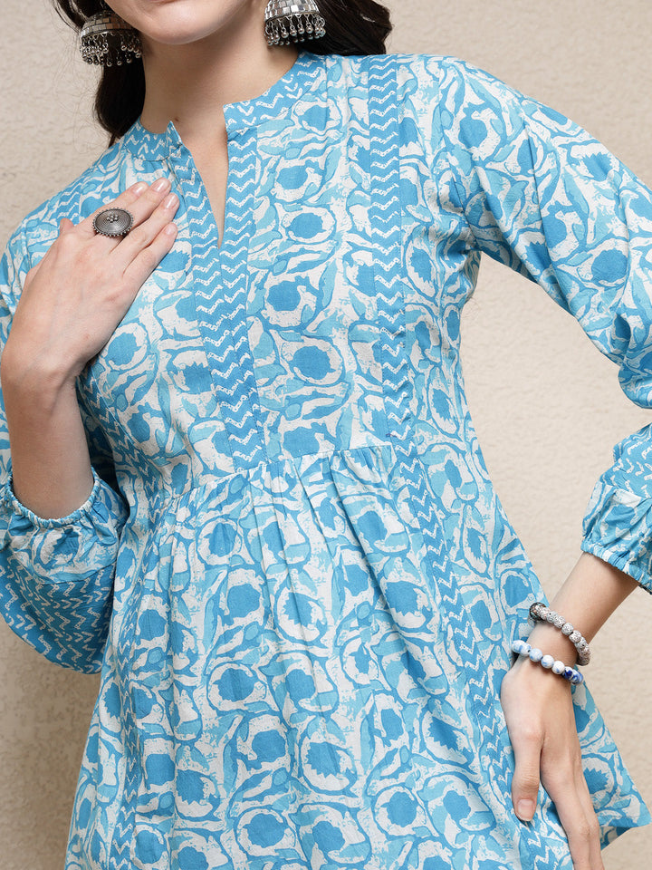 Sky-Blue-Cotton-Floral-Printed-Tunic-Only