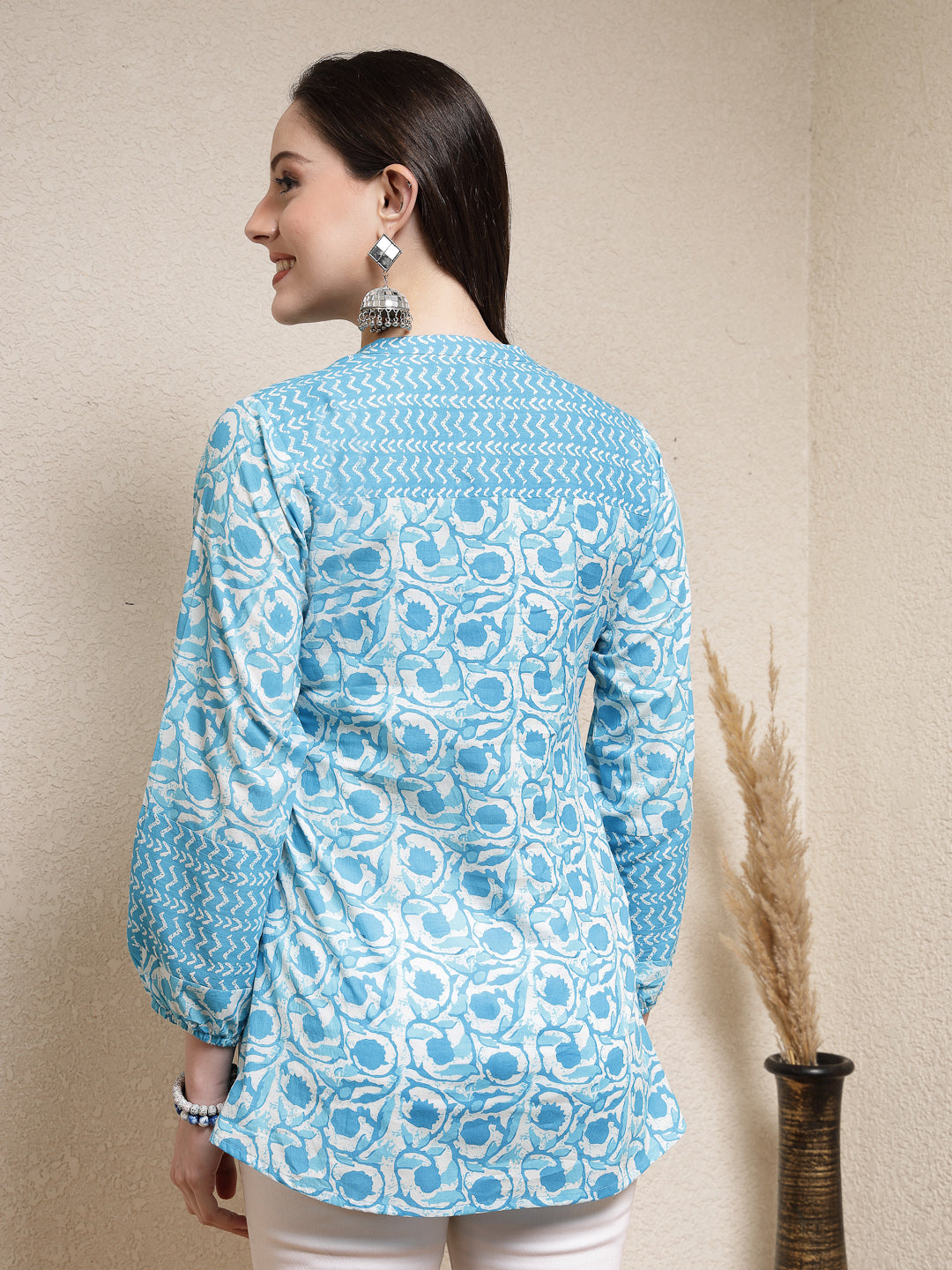 Sky-Blue-Cotton-Floral-Printed-Tunic-Only