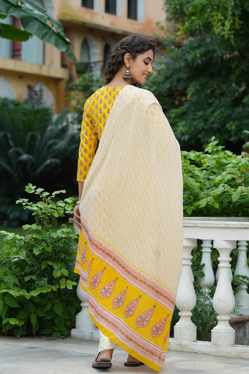 Yellow-Rayon-Blend-Straight-3-Piece-Kurta-Set