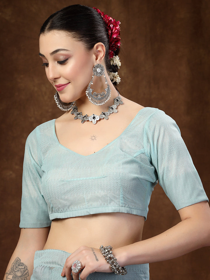 Aqua-Blue-Ethnic-Striped-Embroidered-Net-Saree