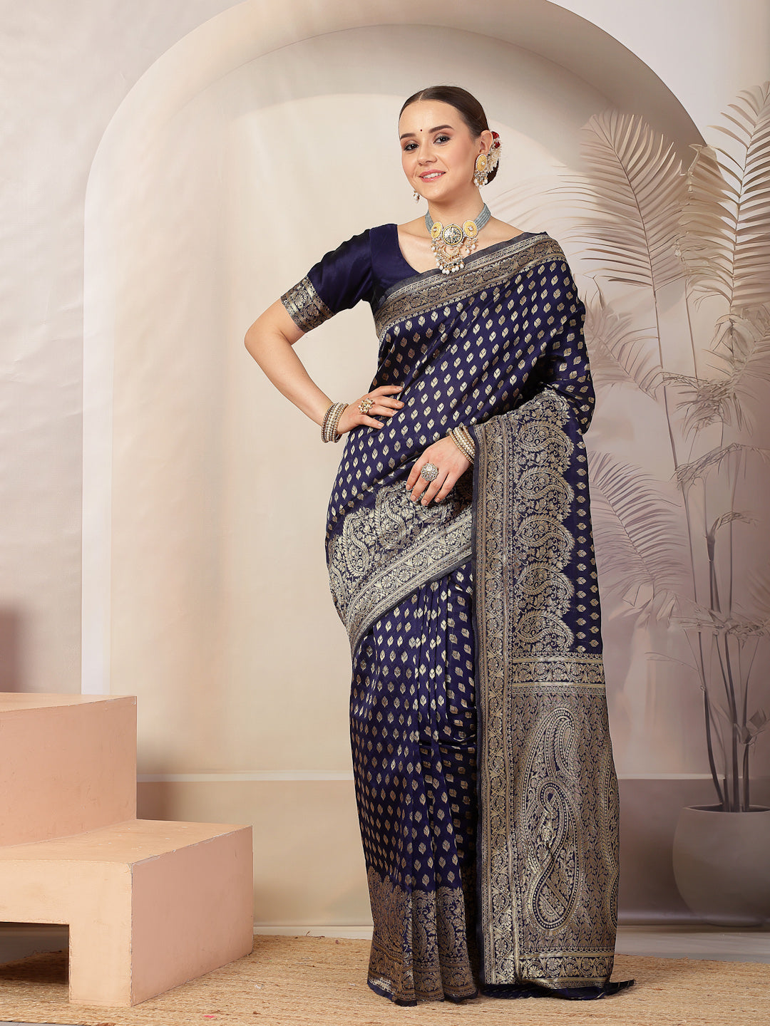 Blue-Silk-Ethnic-Motifs-Banarsi-Zari-Saree