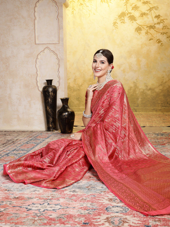 Pink-Organza-Geometric-Print-Zari-Border-Saree