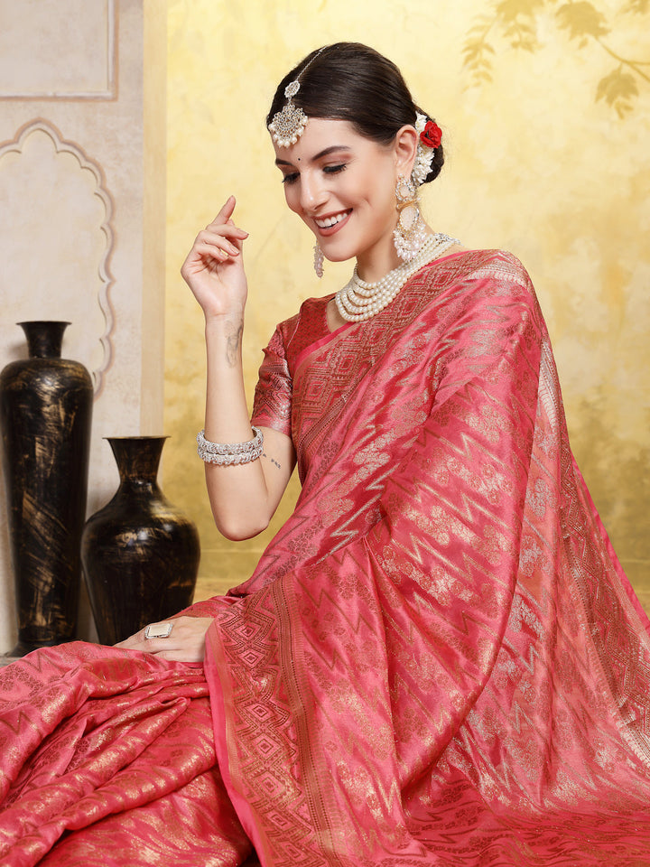 Pink-Organza-Geometric-Print-Zari-Border-Saree