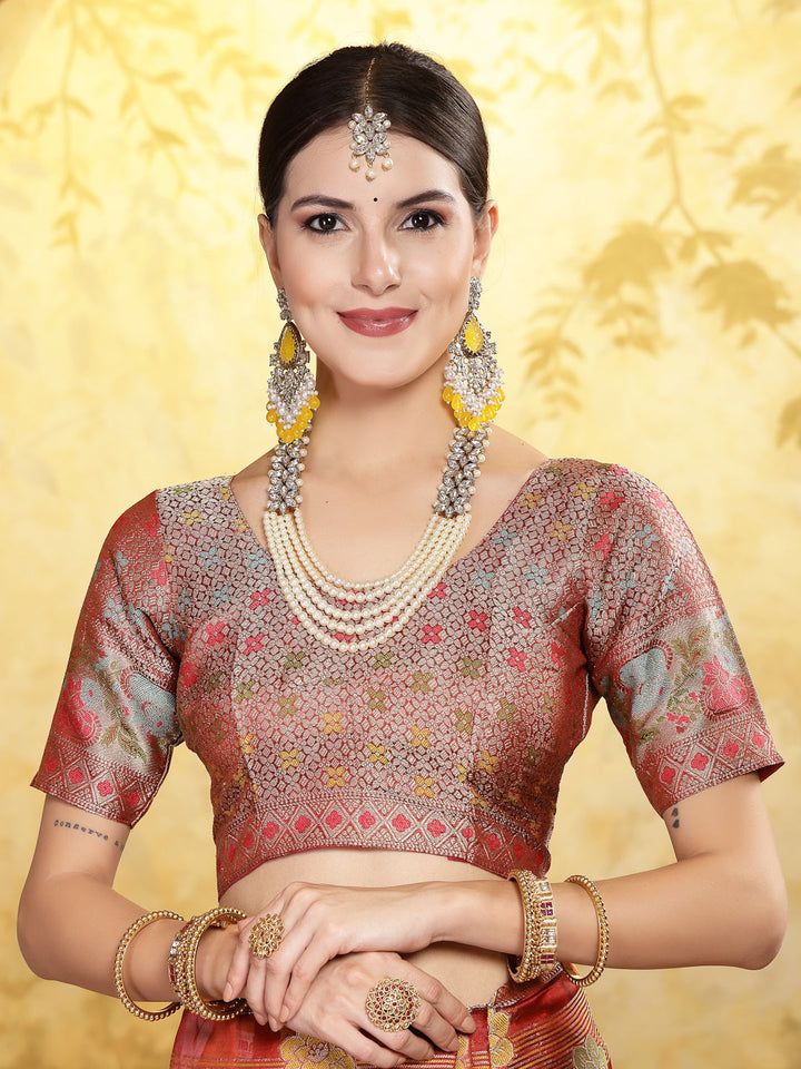 Maroon-Organza-Ethnic-Motifs-Zari-Border-Saree