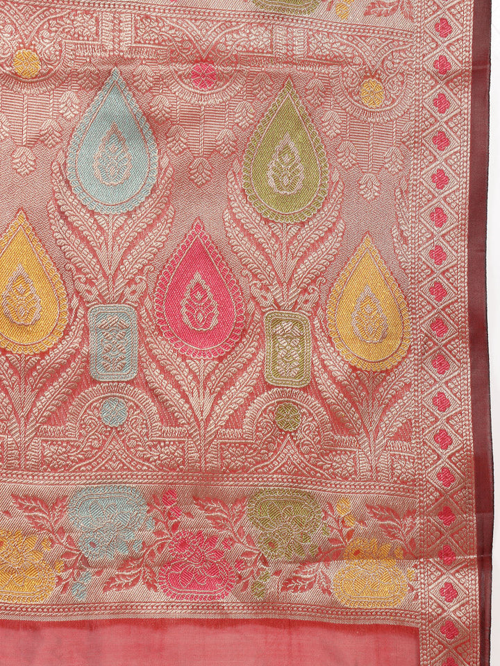 Maroon-Organza-Ethnic-Motifs-Zari-Border-Saree