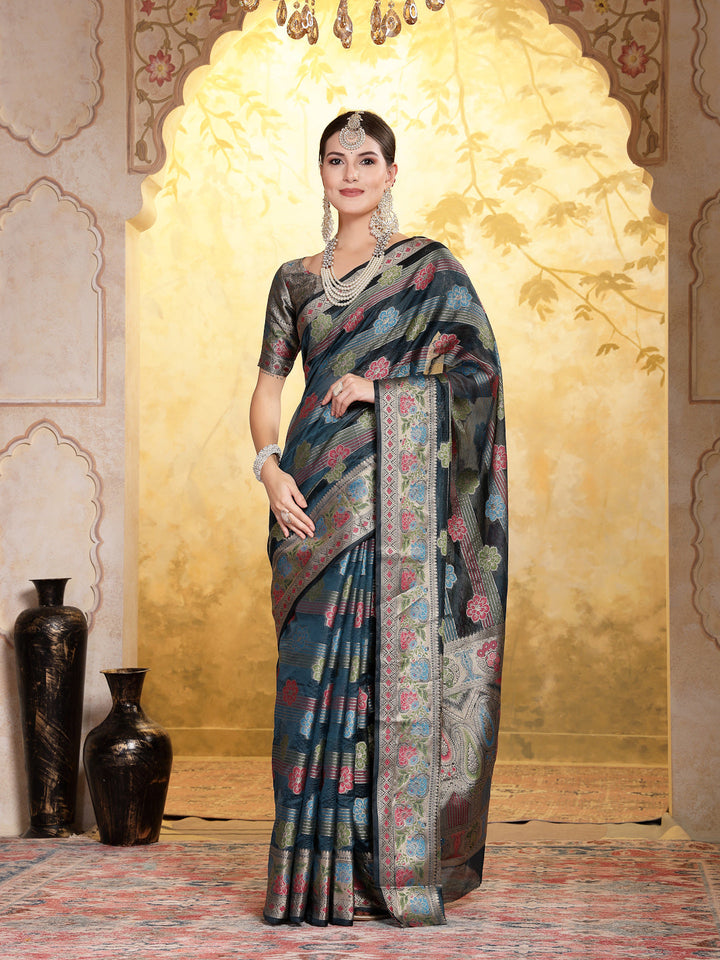 Sea-Green-Organza-Ethnic-Motifs-Zari-Border-Saree