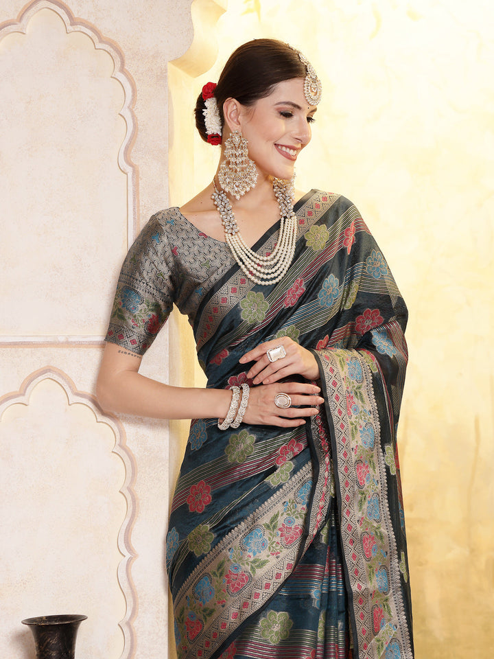 Sea-Green-Organza-Ethnic-Motifs-Zari-Border-Saree