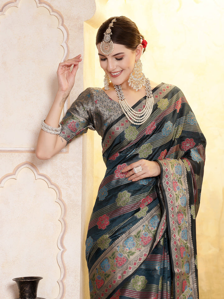 Sea-Green-Organza-Ethnic-Motifs-Zari-Border-Saree