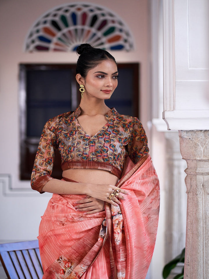 Peach-Linen-Digital-Print-Zari-Border-Saree