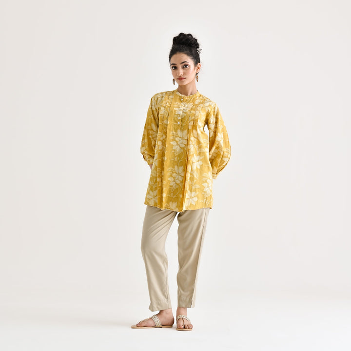 Yellow-Cotton-Sanganeri-Floral-Print-Tunic