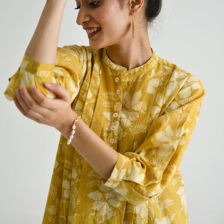 Yellow-Cotton-Sanganeri-Floral-Print-Tunic