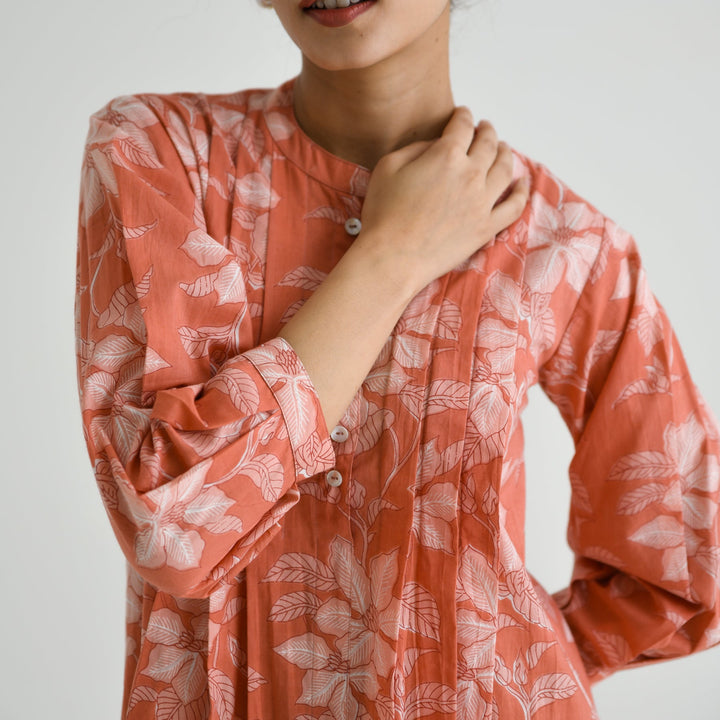 Peach-Cotton-Sanganeri-Floral-Print-Tunic